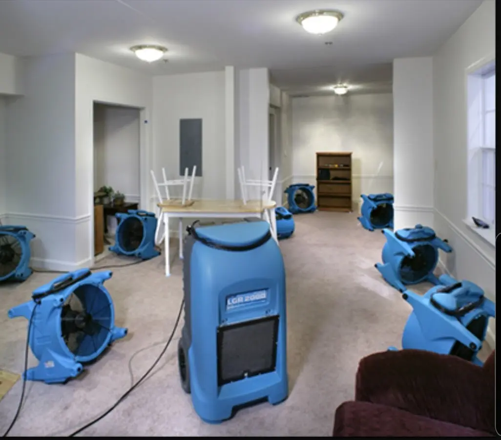 Air movers and dehumidifier setup for Water Damage Restoration in Lower Southampton